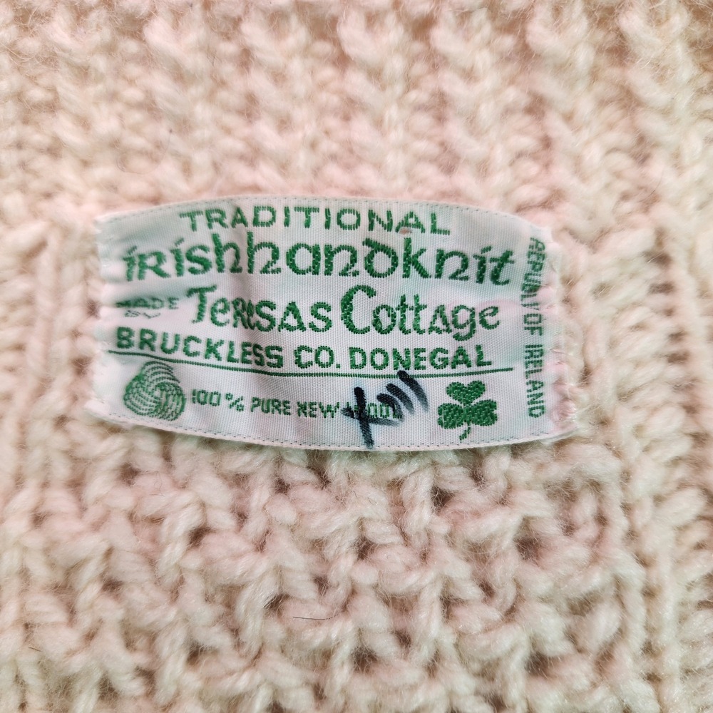 Vintage 1990s Irish Aran Wool Cardigan Teresa's Cottage Donegal Small Cable Knit - Picture 4 of 8